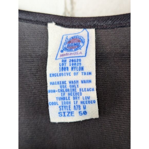 VINTAGE INTIMODE Union Made USA Shiny Nylon Slip Nightgown Black Glamour Sz 50 - Picture 5 of 5